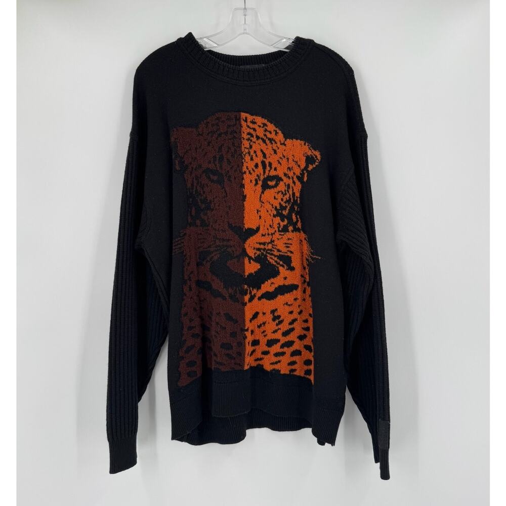 Carlo Colucci Mens Vintage Black Leopard Print Wool Crew Sweater Sz 56